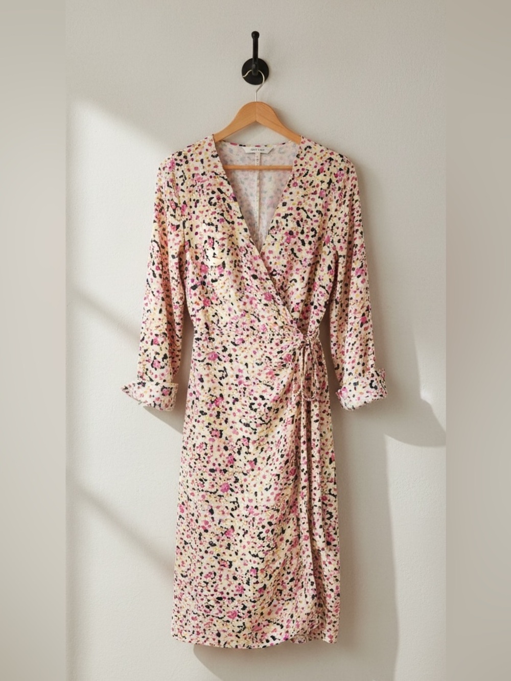 H&M Pink Floral Blossom Long Sleeve Wrap Midi Dress Size S